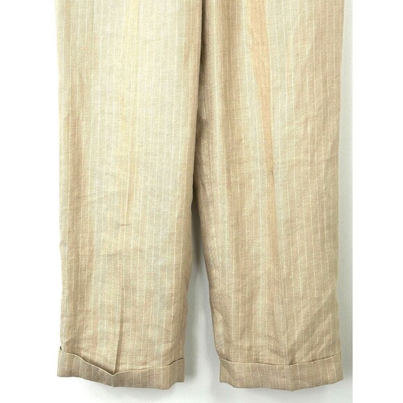 Lauren Ralph Lauren Womens Pleated Straight Leg Linen Pants Sz 8 Beige Stripe N4 - Picture 8 of 11